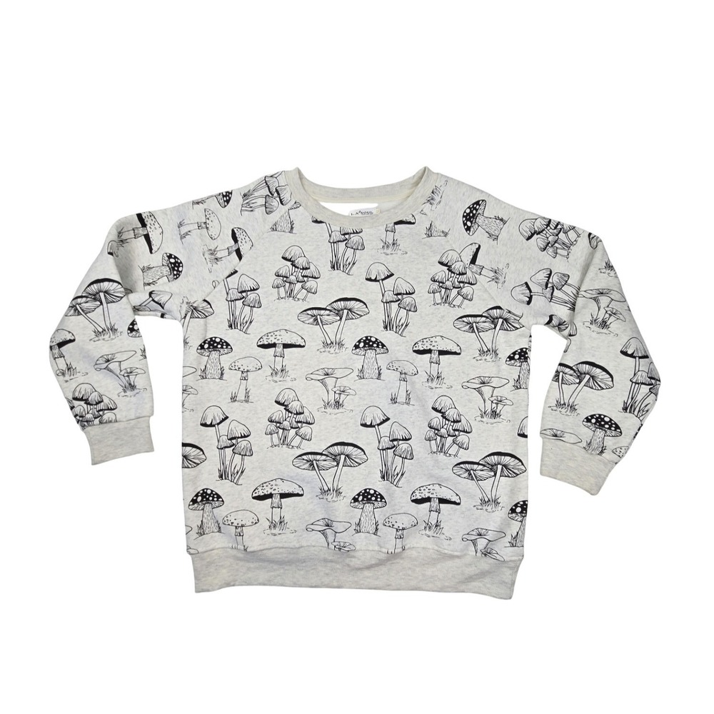 LA Soul Mushroom Print Sweatshirt Gray Fleece Raglan Crewneck Women XL